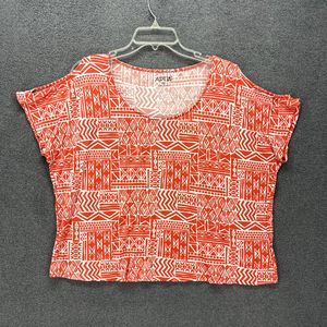 Apt 9 Top Womens Plus size 0X Red White Short Cold Shoulder round Neck‎ Blouse